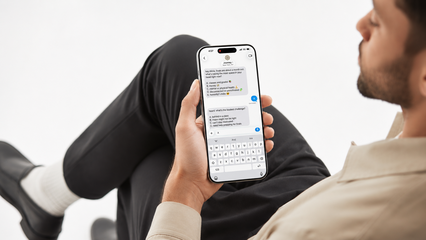 Answering a few onboarding questions with Journey over text